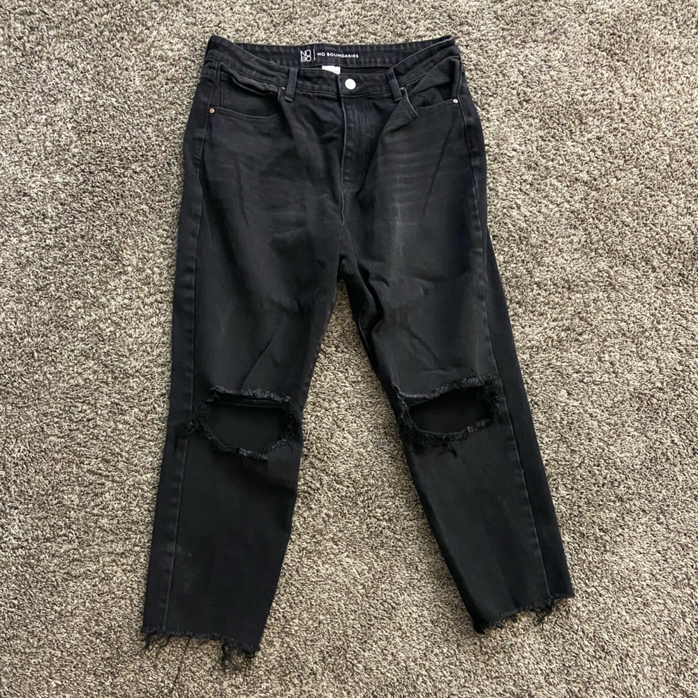 Black distressed mom jeans